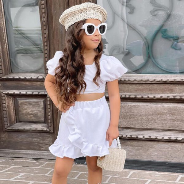 Liuliukd|Lantern Sleeve Skirt Sets Girl Children Wholesale Clothing-White-Kids