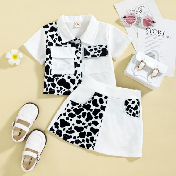 Liuliukd|Lapel Pocket Leopard Tops Color Matching Skirt Clothes Kids-Black-Kids