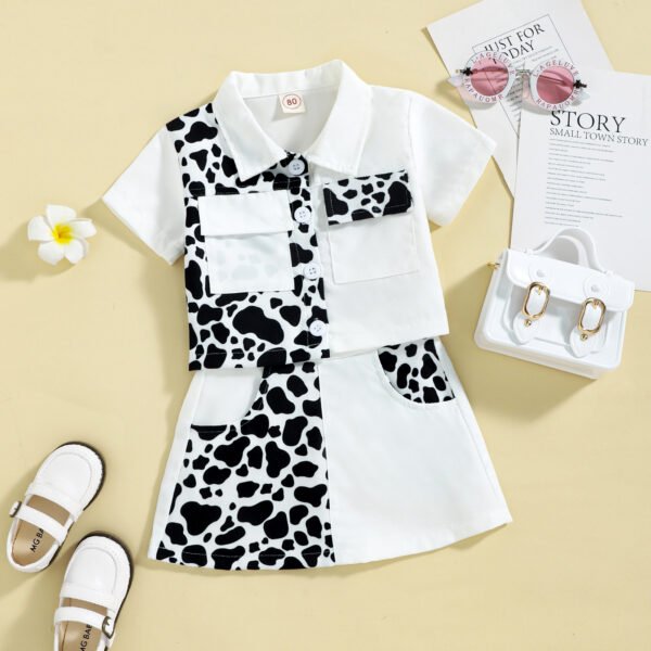 Liuliukd|Lapel Pocket Leopard Tops Color Matching Skirt Clothes Kids-Black-Kids
