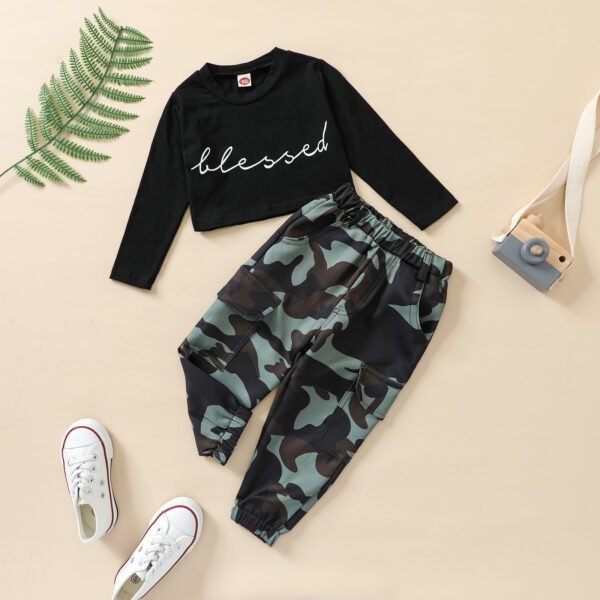 Liuliukd|Letter Camouflage Girl Set Clothes-Black-Kids
