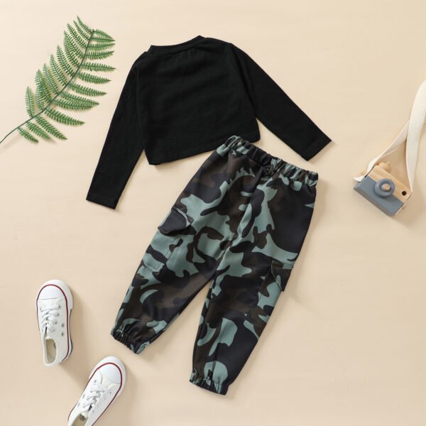 Liuliukd|Letter Camouflage Girl Set Clothes-Black-Kids