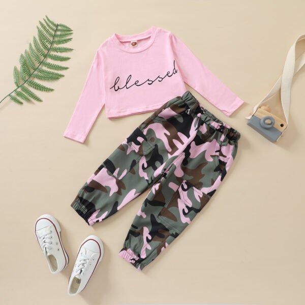 Liuliukd|Letter Camouflage Girl Set Clothes-Pink-Kids