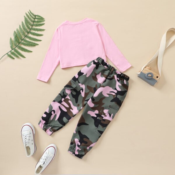 Liuliukd|Letter Camouflage Girl Set Clothes-Pink-Kids