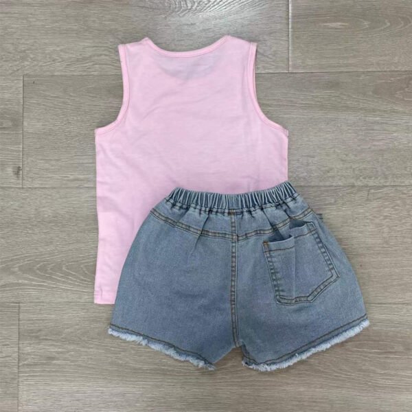 Liuliukd|Letter Sleeveless Tops Denim Shorts Kids Wear-Pink-Kids
