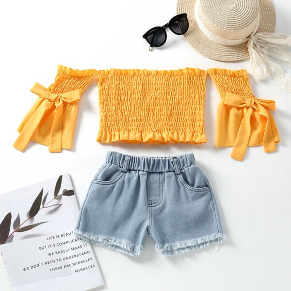 Liuliukd|Off Shoulder Clothes For Girls-Yellow-Kids