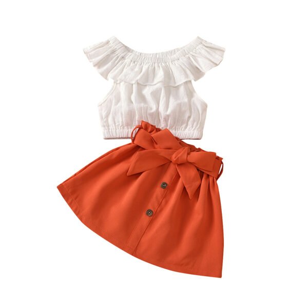 Liuliukd|Off Shoulder Tops Button Skirt Kids Clothes Girls-Kids