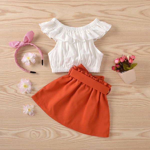 Liuliukd|Off Shoulder Tops Button Skirt Kids Clothes Girls-White-Kids