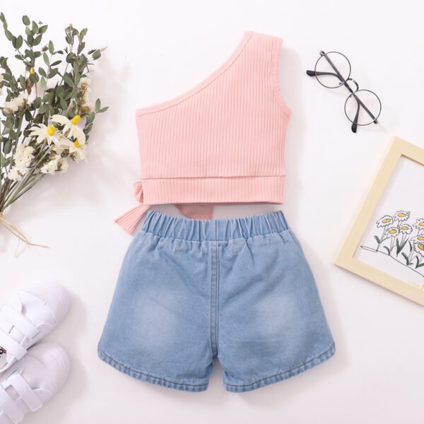 Liuliukd|One Shoulder Baby Clothes Girls-Pink-Kids