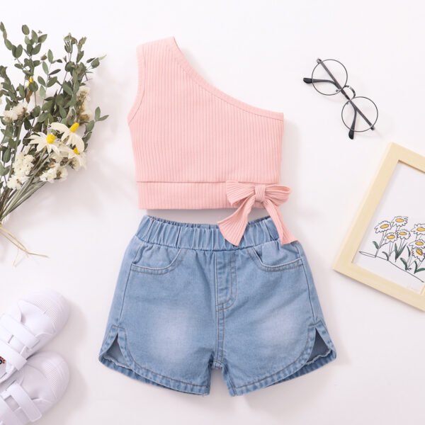 Liuliukd|One Shoulder Baby Clothes Girls-Pink-Kids
