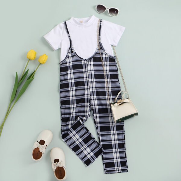 Liuliukd|Plaid Baby Girls Clothing Sets-Black-Kids
