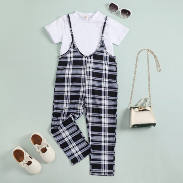 Liuliukd|Plaid Baby Girls Clothing Sets-Black-Kids