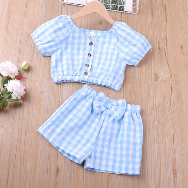 Liuliukd|Plaid Girls Printed Cotton Suits-Blue-Kids