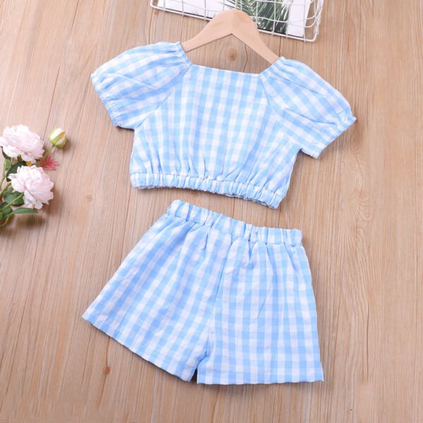 Liuliukd|Plaid Girls Printed Cotton Suits-Blue-Kids