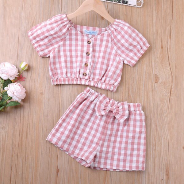 Liuliukd|Plaid Girls Printed Cotton Suits-Pink-Kids