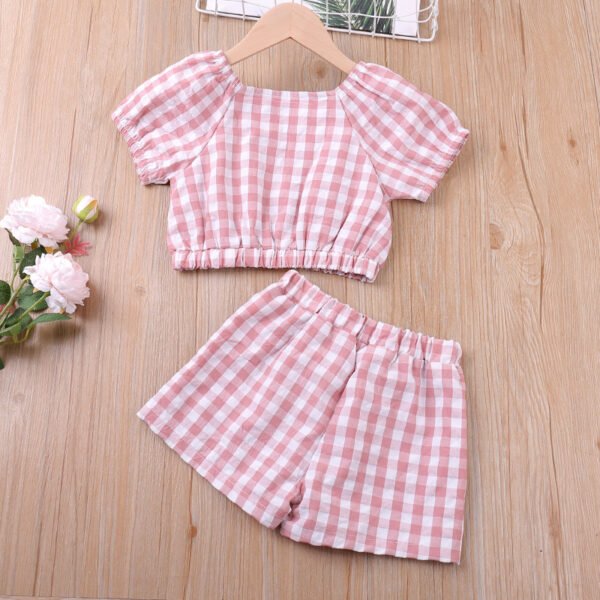 Liuliukd|Plaid Girls Printed Cotton Suits-Pink-Kids