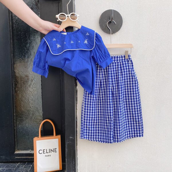 Liuliukd|Plaid Kids Sets Two Piece-Blue-Kids