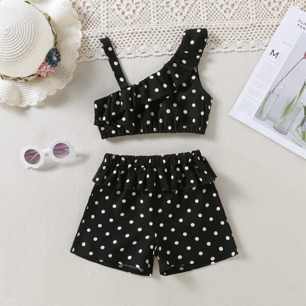Liuliukd|Polka Dot One Shoulder Kids Clothing For Girls-Black-Kids