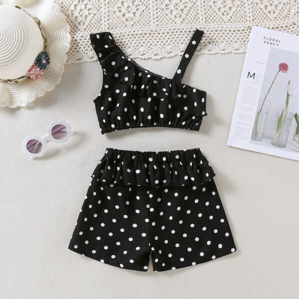 Liuliukd|Polka Dot One Shoulder Kids Clothing For Girls-Black-Kids