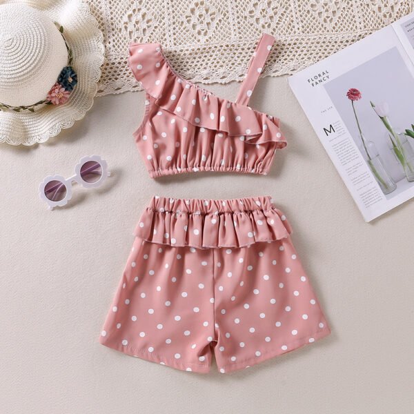 Liuliukd|Polka Dot One Shoulder Kids Clothing For Girls-Pink-Kids