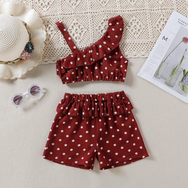 Liuliukd|Polka Dot One Shoulder Kids Clothing For Girls-Red-Kids