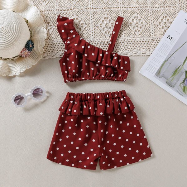 Liuliukd|Polka Dot One Shoulder Kids Clothing For Girls-Red-Kids