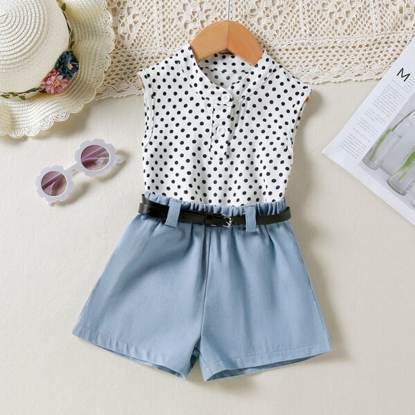 Liuliukd|Polka Dot Vest Shorts Clothing Girl-White-Kids