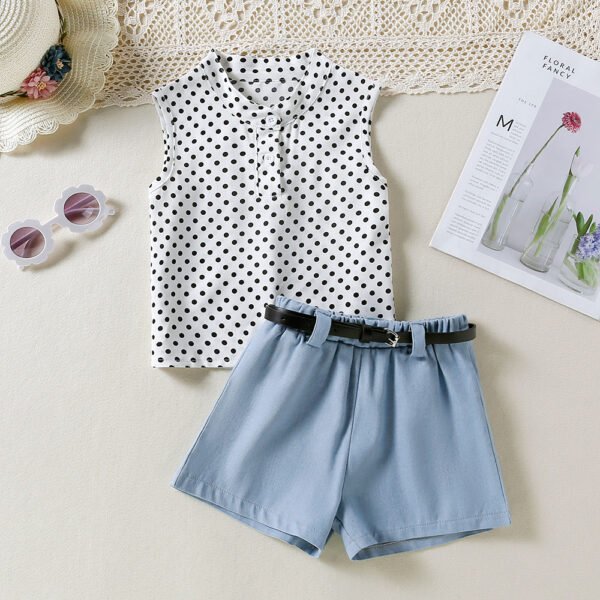 Liuliukd|Polka Dot Vest Shorts Clothing Girl-White-Kids