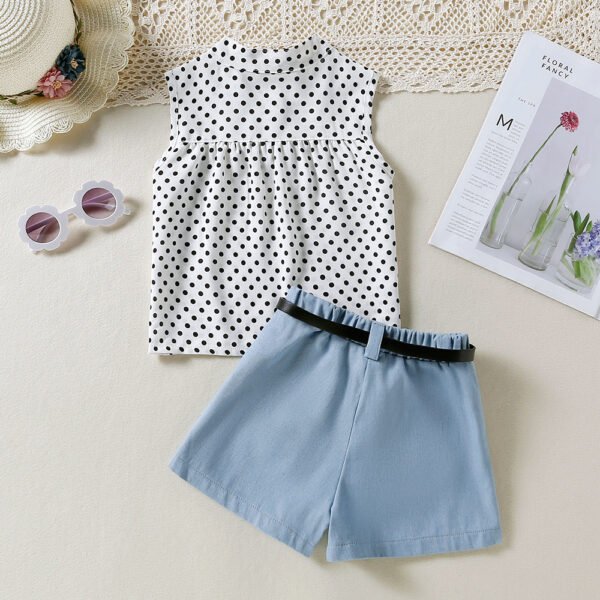 Liuliukd|Polka Dot Vest Shorts Clothing Girl-White-Kids