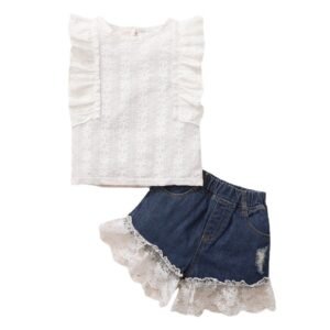 Liuliukd|Sleeveless Tops Denim Shorts Kids Clothes Set Girls-Kids