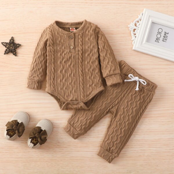 Liuliukd|Solid Color Knitted Baby Clothing Sets-Brown-Baby