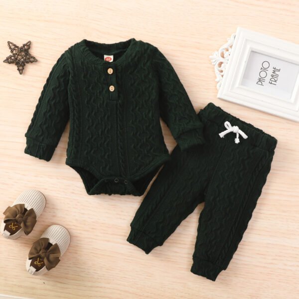 Liuliukd|Solid Color Knitted Baby Clothing Sets-Dark Green-Baby