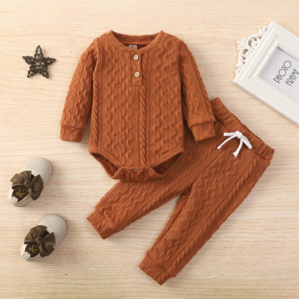 Liuliukd|Solid Color Knitted Baby Clothing Sets-Khaki-Baby