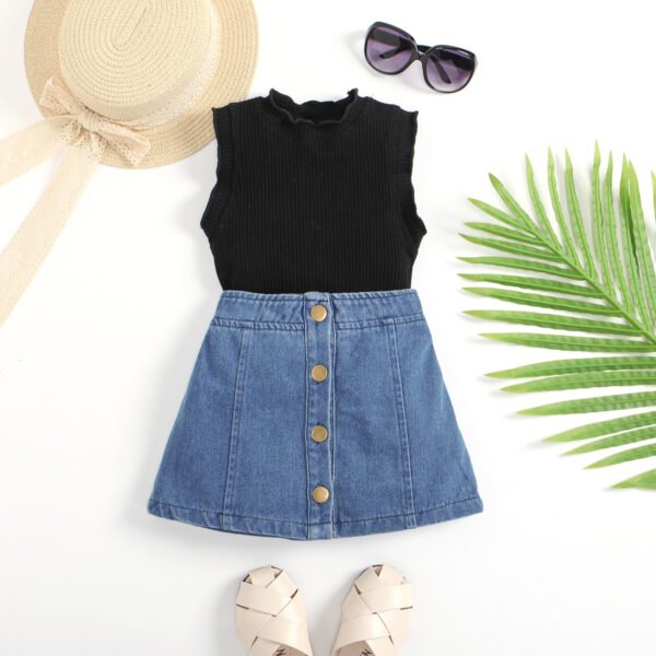Liuliukd|Solid Color Little Girls Clothing Set-Black-Kids