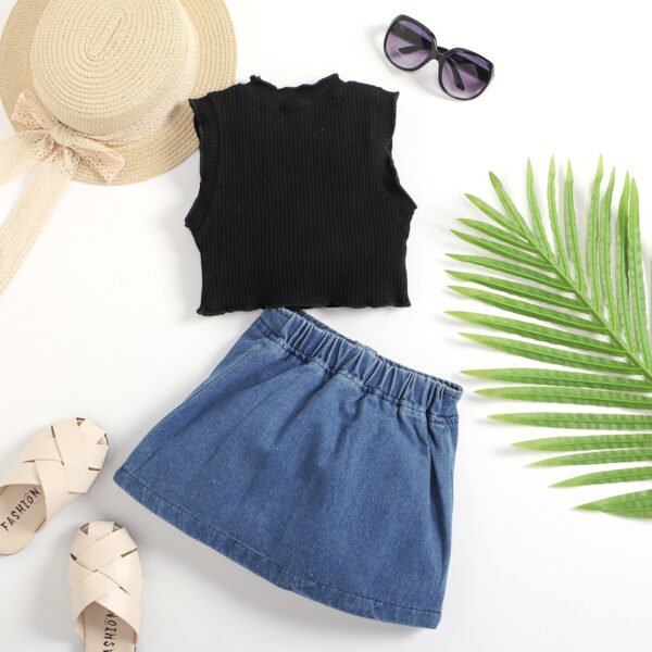 Liuliukd|Solid Color Little Girls Clothing Set-Black-Kids