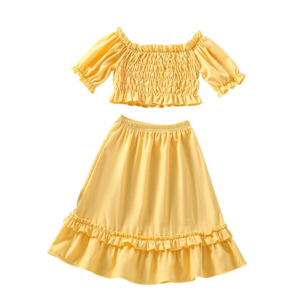 Liuliukd|Solid Color Off Shoulder Tops Skirt Girl Suit-Kids