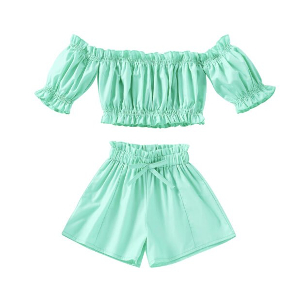 Liuliukd|Solid Color Shorts Suit Kids Clothing Girls-Green-Kids