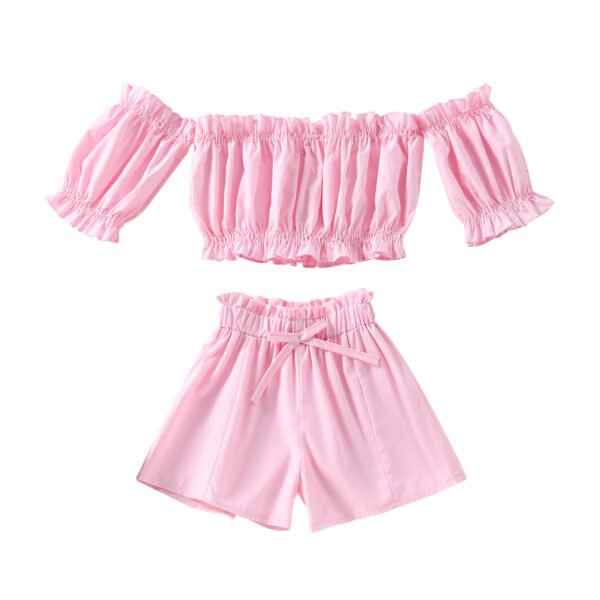 Liuliukd|Solid Color Shorts Suit Kids Clothing Girls-Pink-Kids