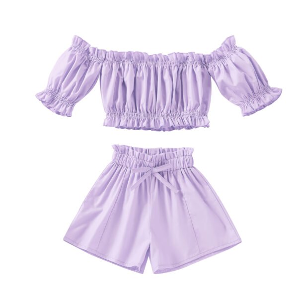 Liuliukd|Solid Color Shorts Suit Kids Clothing Girls-Purple-Kids