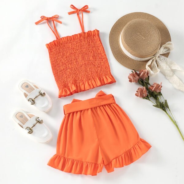 Liuliukd|Solid Color Vest Shorts Girls Kids Clothing-Orange-Kids