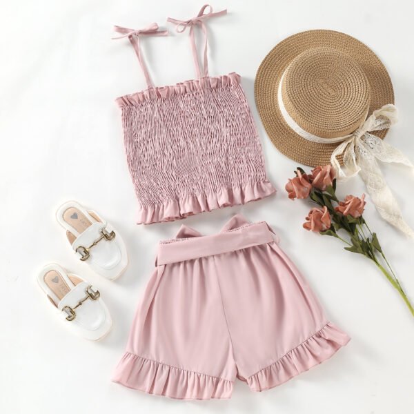 Liuliukd|Solid Color Vest Shorts Girls Kids Clothing-Pink-Kids
