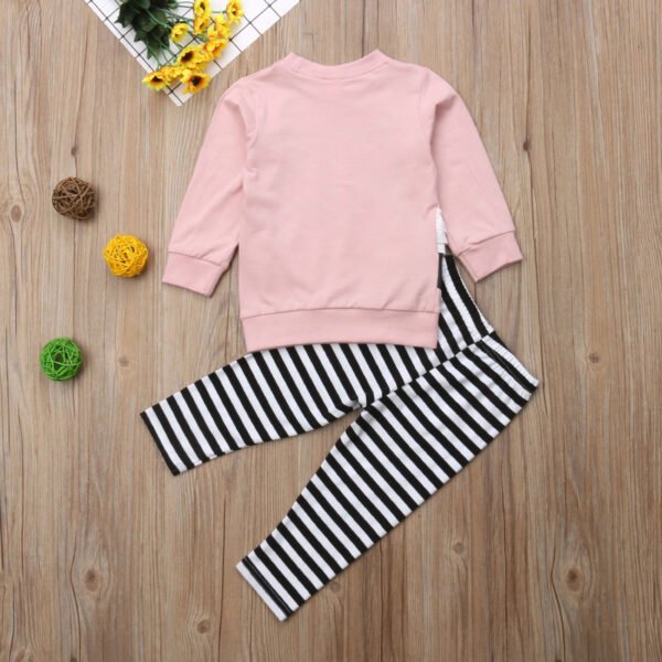 Liuliukd|Swan Striped Print Suit Girl-Pink-Kids