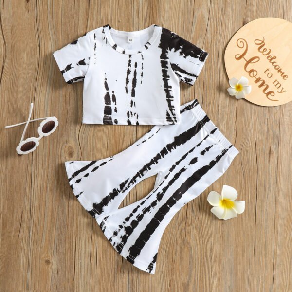 Liuliukd|Tie Dye Toddler Girl Clothing Set-White-Kids