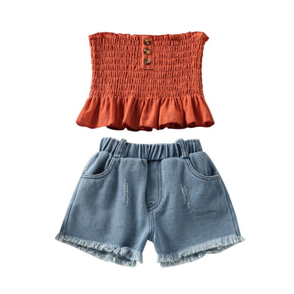 Liuliukd|Tube Tops Denim Shorts Set For Girls-Kids