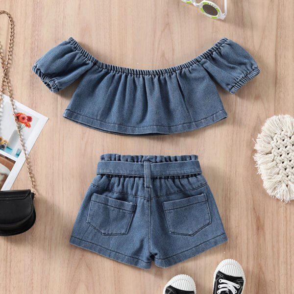 Liuliukd|Girls Denim Off Shoulder Clothing-Blue-Kids