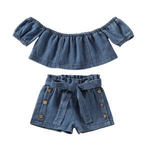 Liuliukd|Girls Denim Off Shoulder Clothing-Kids