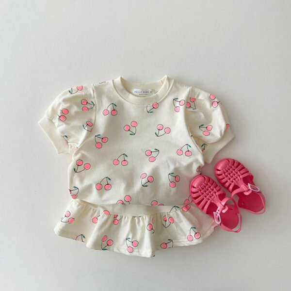 Liuliukd|Cherry Print Skirt Set For Girls-detail (4)