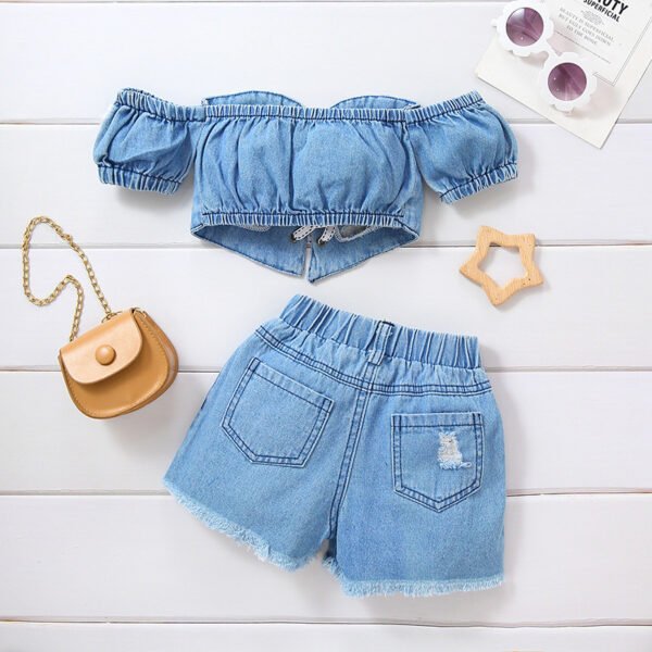 Liuliukd|Denim Off Shoulder Clothing Kids-Blue-Kids