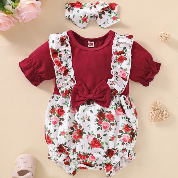 Liuliukd|Flower Baby Girls Rompers-Red-Baby