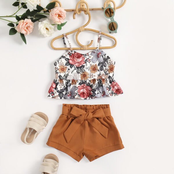 Liuliukd|Flower Vest Shorts Kids Apparel-Brown-Kids