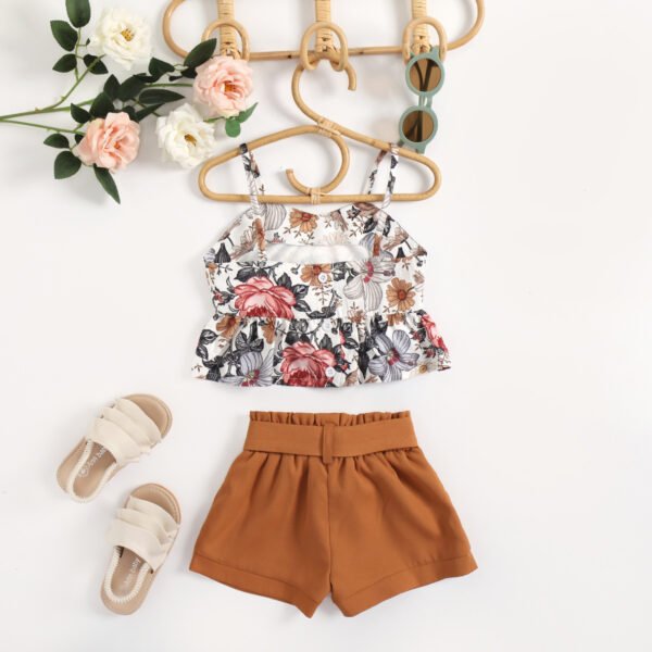 Liuliukd|Flower Vest Shorts Kids Apparel-Brown-Kids